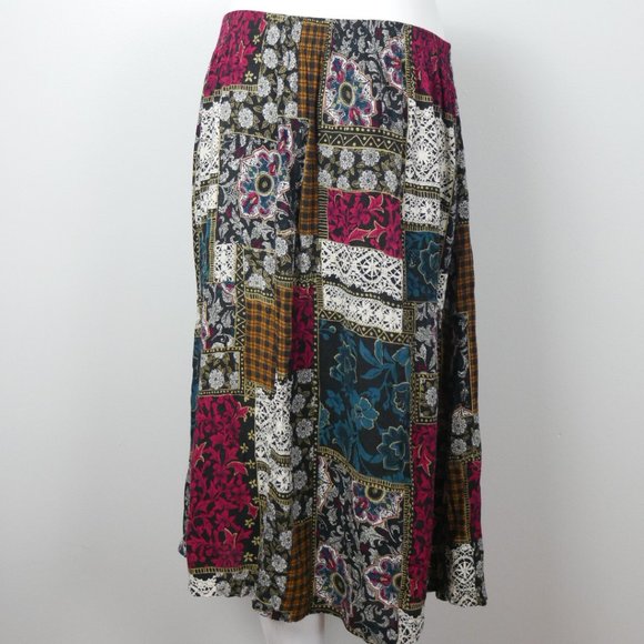 Vintage Options by Worthington Patchwork Black Green and Pink Midi Skirt Large - Picture 8 of 9